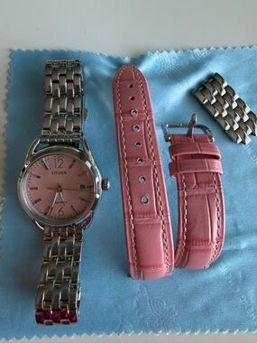 Citizen Pink Dial Watch with Pink Leather Strap